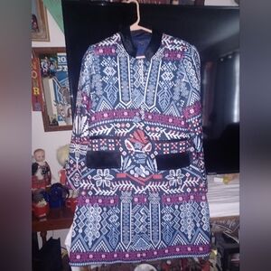 FloryDay long-sleeved coat featuring a vibrant, Multi Color Boho Coat Size M